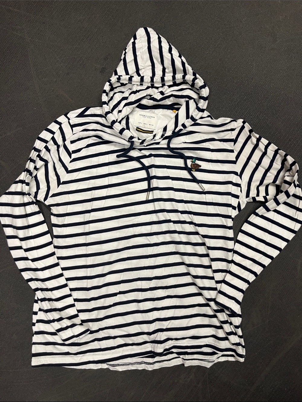 Denim & Flower Navy and White Striped Hooded Pullover